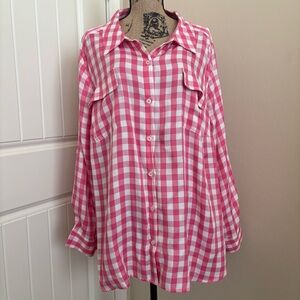 Isaac Mizrahi Live Pink & White Gingham Blouse
